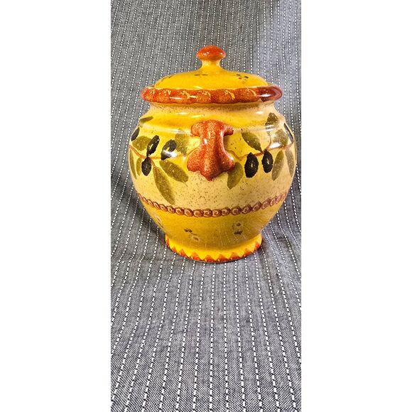 Williams-Sonoma 7" Olive Inspired HandPainted In Italy Multi Colored Jar W/ Lid - Picture 2 of 6